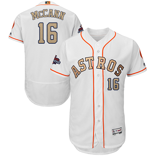 Astros #16 Brian McCann White FlexBase Authentic 2018 Gold Program Cool Base Stitched MLB Jersey - Click Image to Close